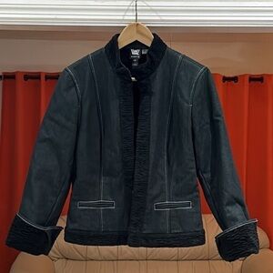 WORTH Black Modern High Collar Denim Jacket Size 8